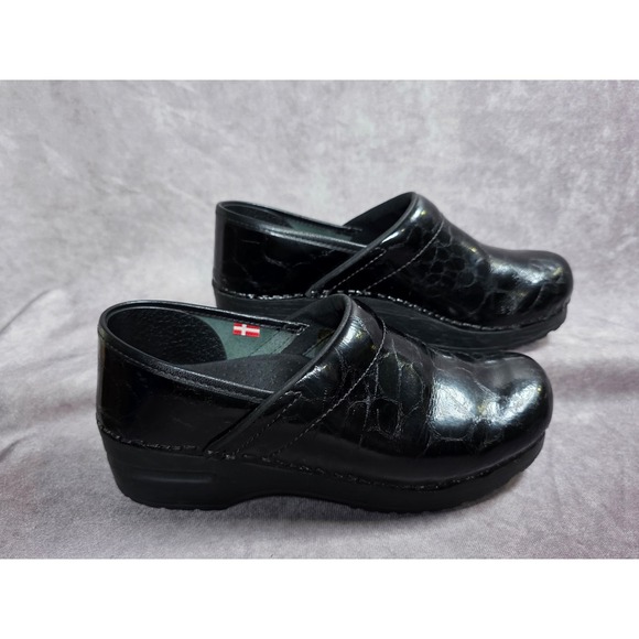 Sanita Danish Clogs Women's Size 39 Black Crackle Leather Comfort Slip On Shoes - Picture 3 of 9